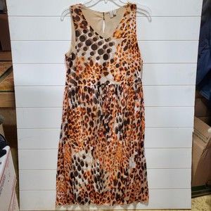 Madison womens size M sleeveless animal sundress midi tie waist cute 2 button